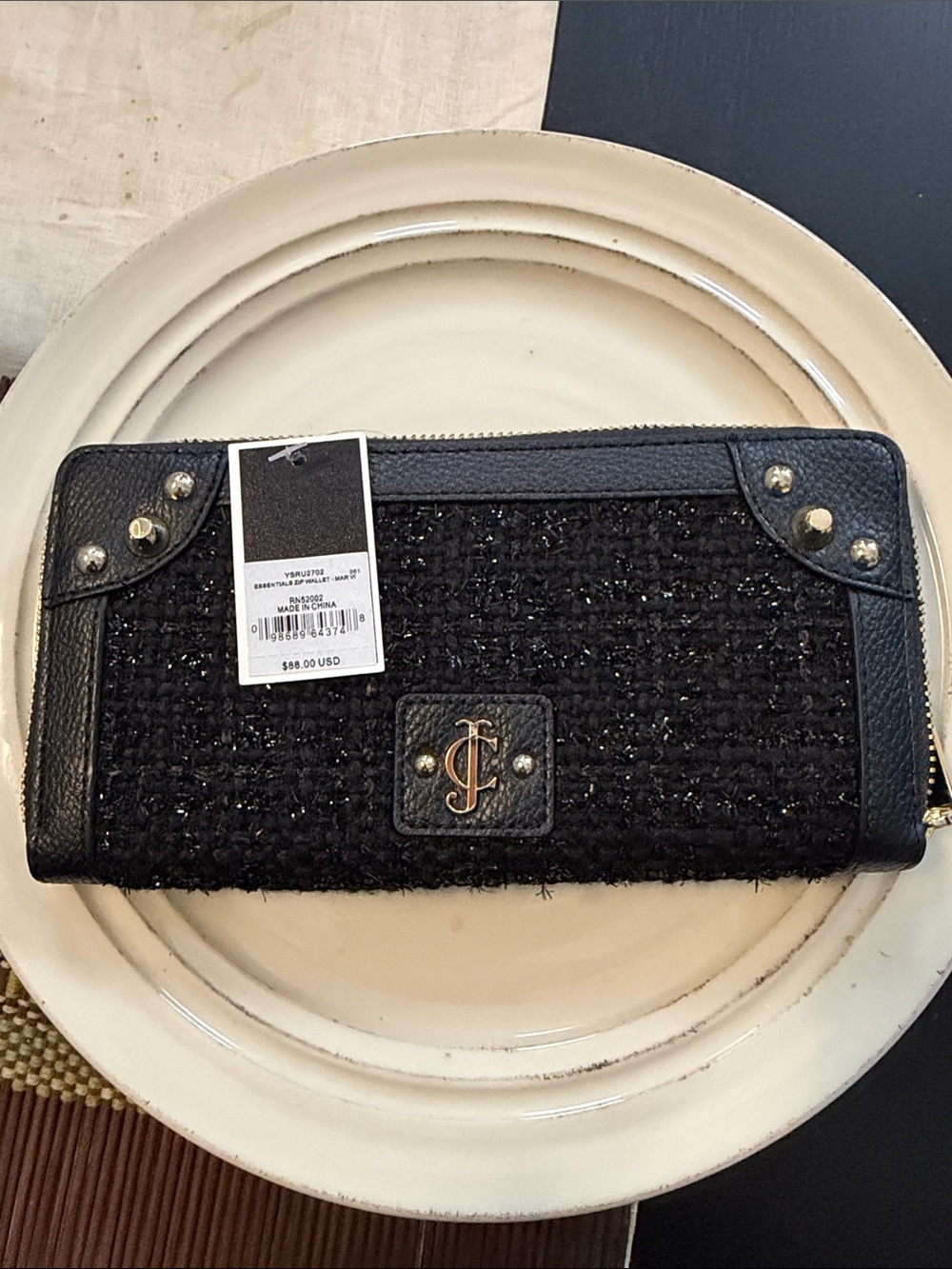 Juicy Couture Black Tweed Zip-Around Wallet